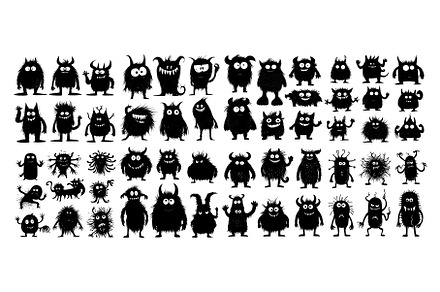 Monsters black ink vector set. Fangs, an Object Illustration by Onyx
