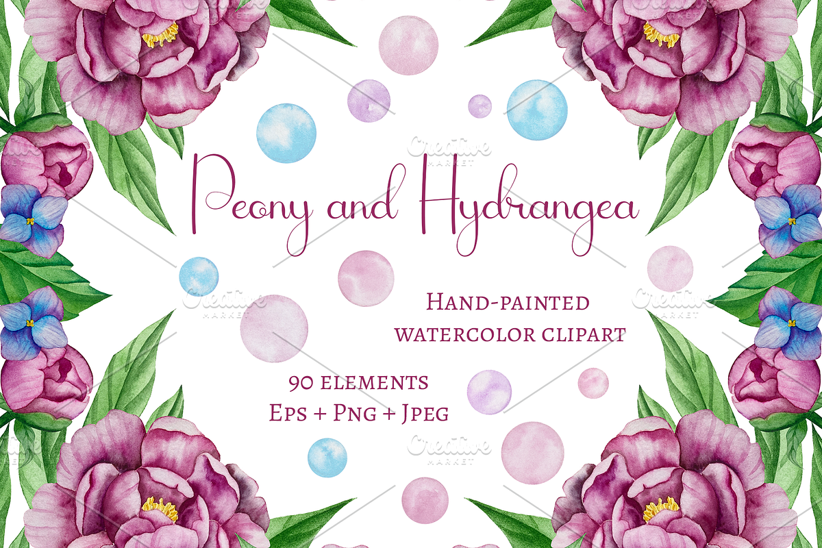 Peony and Hydrangea Clipart, a Decorative Illustration by Milla_Zelenyuk_art (Photo 1 of 7)