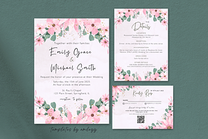 Floral Wedding Invitation, an Invitation Template by Elegant_Studio44