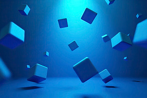 Abstract Floating 3D Cubes In Blue S, a Photo by LOGOCREATIVE