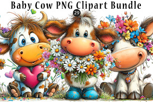 Baby Cow PNG Clipart Bundle, a Seasonal Illustration by CreationArt
