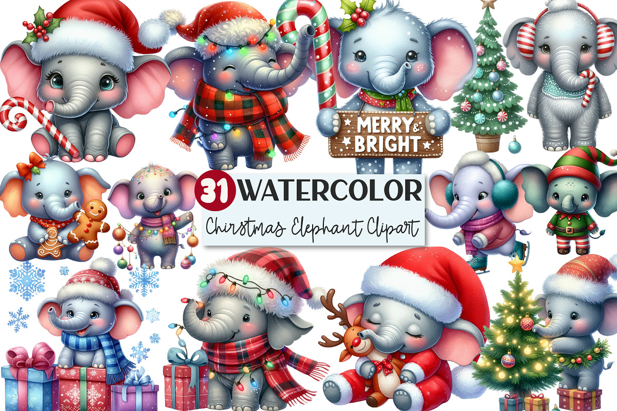 Christmas Elephant Clipart, an Illustration by Rose Art (Photo 1 of 4)