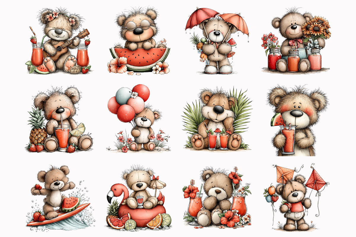 Whimsical Summer Teddy Bear Clipart, a Seasonal Illustration by Design Market (Photo 2 of 4)