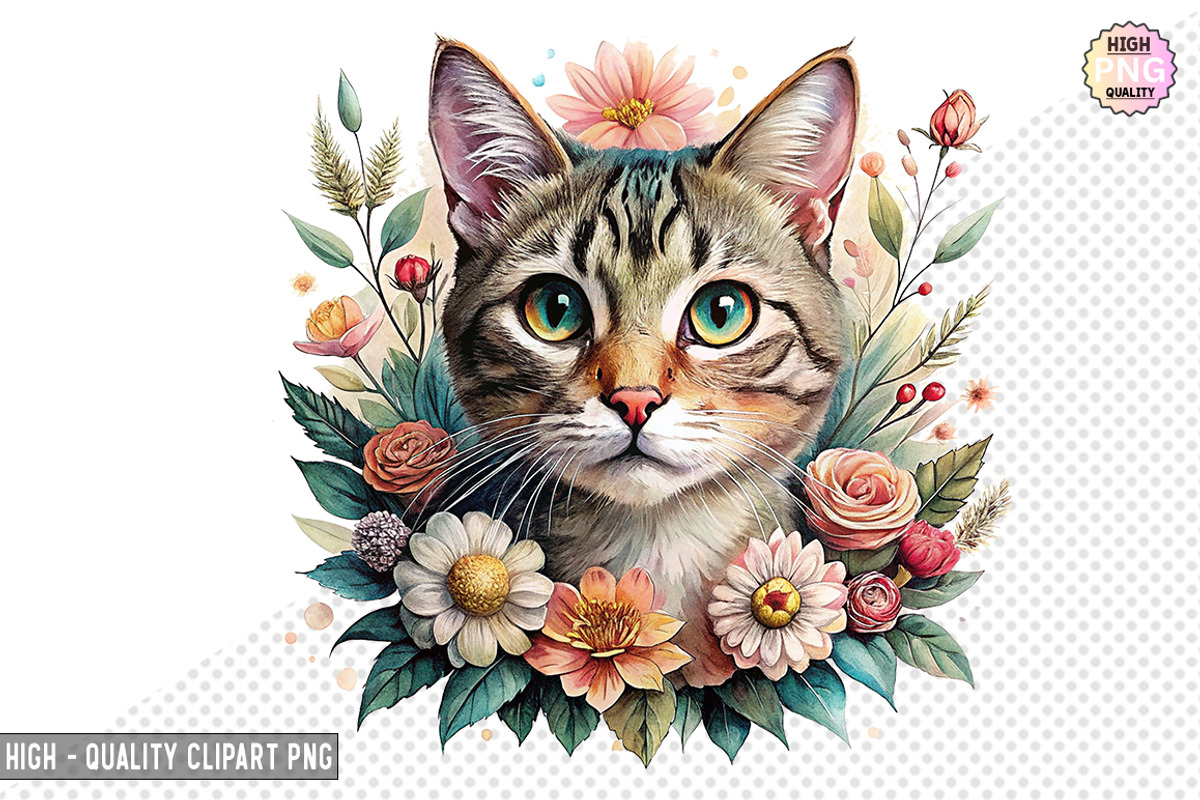 Floral Cat Clipart Bundle, a Graphic by crative8112 (Photo 6 of 10)