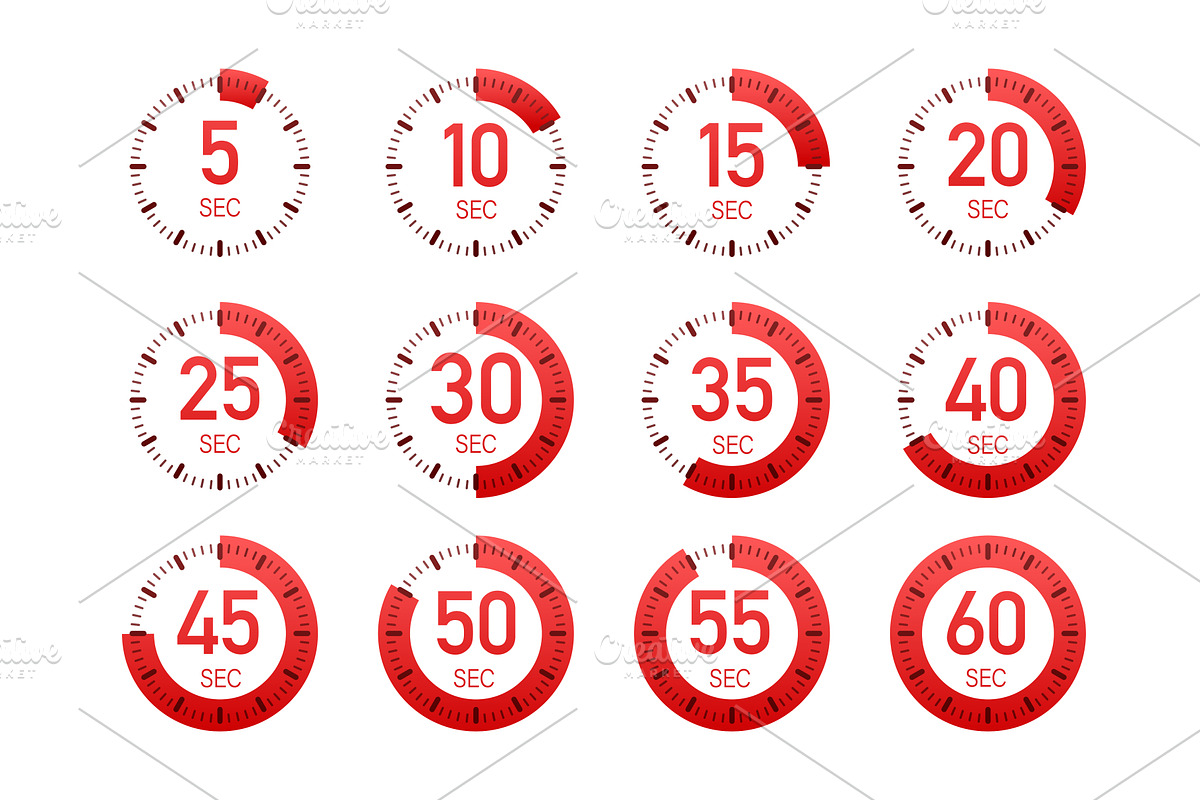 Set of red kitchen timers with, an Object Illustration by DG-Market