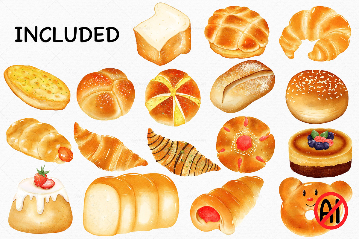 Watercolor Bakery Lover Clipart, a Food Illustration by Vavavan Artwork (Photo 3 of 4)
