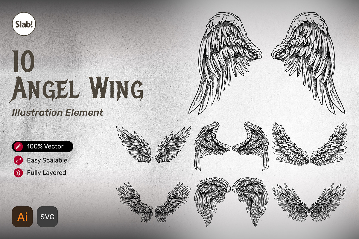 10 Angel Wing Vintage Illustration, an Object Graphic by SLAB! Design (Photo 1 of 4)