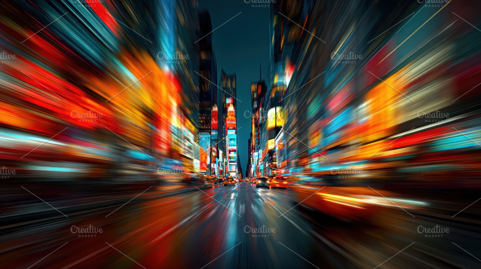 Times Square Night Speed Blur City L, a Photo by Pixeness Studio