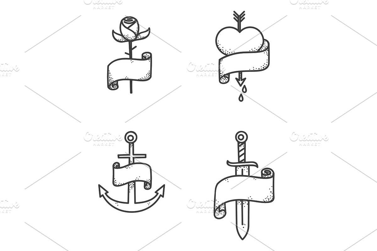 Old school tattoo set, an Education Illustration by Funky corner