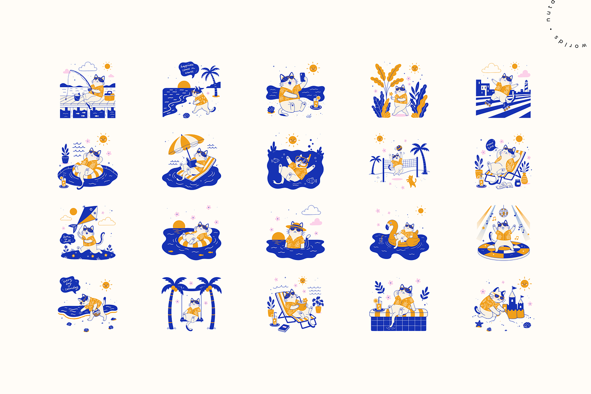 Cat's Vacation Vector Illustrations, a Seasonal Illustration by Nutalin Art (Photo 7 of 13)