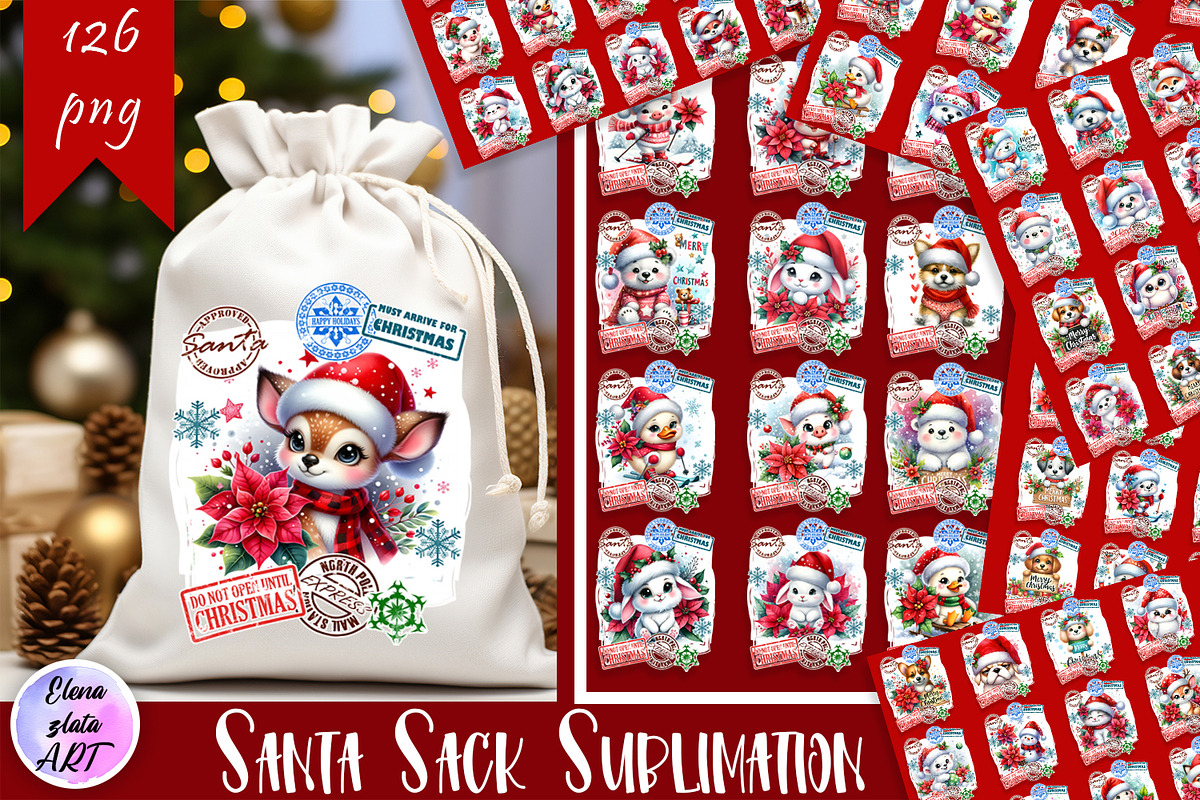 Christmas Santa Sack bundle, an Animal Illustration by ElenazlataArt (Photo 1 of 10)