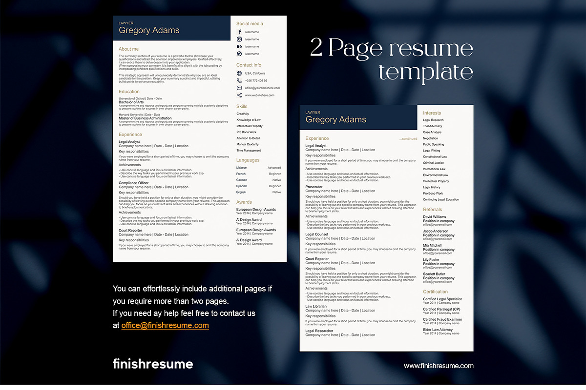 Lawyer resume template, a Resume Template by FinishResume (Photo 3 of 11)