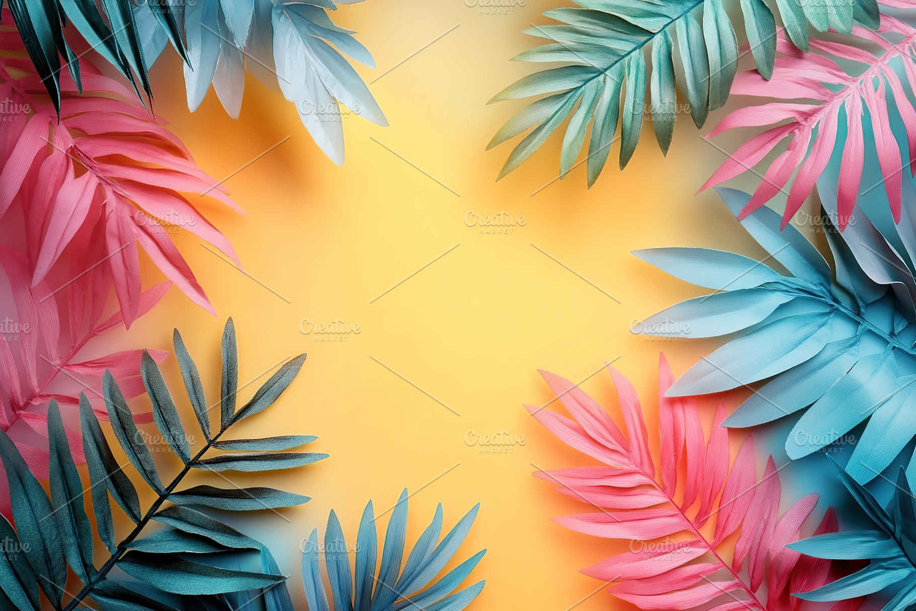 Colorful paper leaves arranged beautifully on a bright yellow background, a Background Photo by AlyaAnd