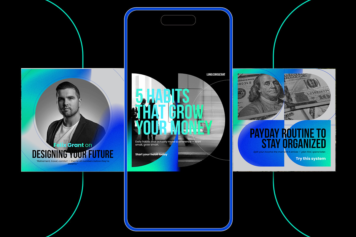 LUNIQ Financial Instagram KIT, a Social Media Template by Nenjo Studio (Photo 2 of 5)