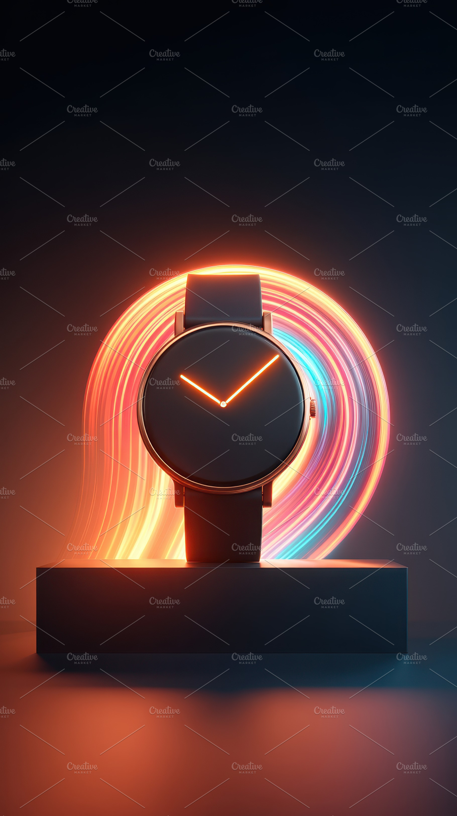 Modern watch with vibrant light trails, a Beauty & Fashion Photo by AlyaAnd