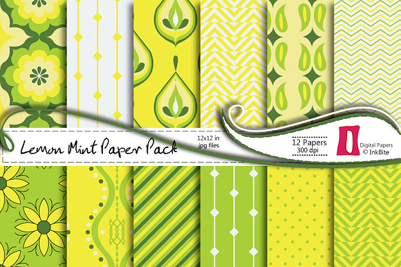 Lemon Mint Digital Paper Pack preview 5