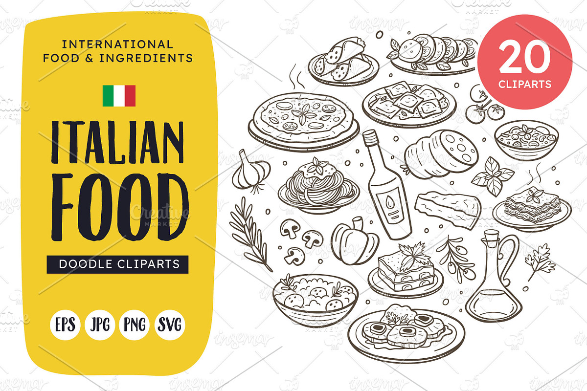 Italian Food Doodle Clip Art, a Food Illustration by insemar (Photo 1 of 4)