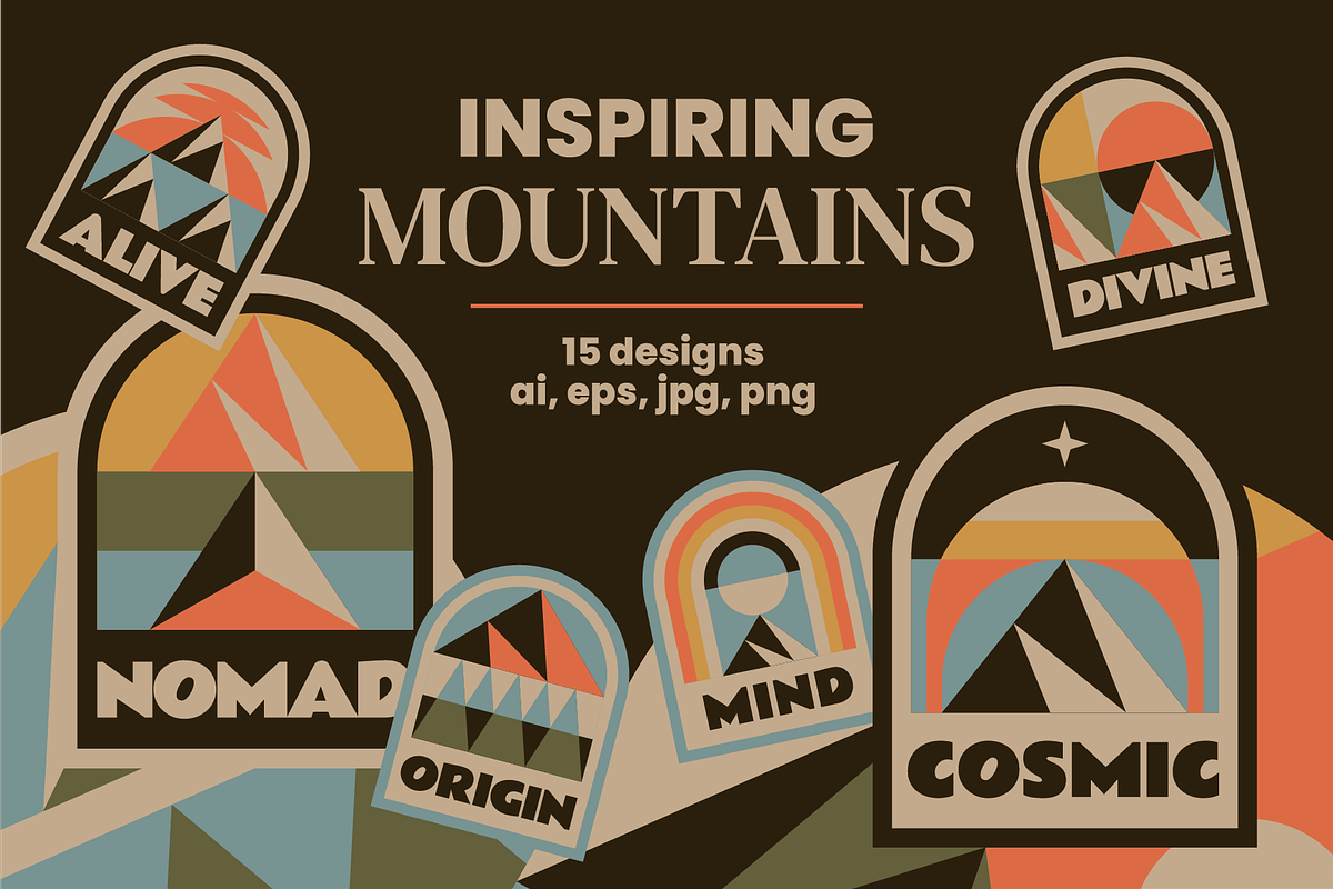 Inspiring Mountains Badges, an Illustration by Firowerk (Photo 1 of 5)