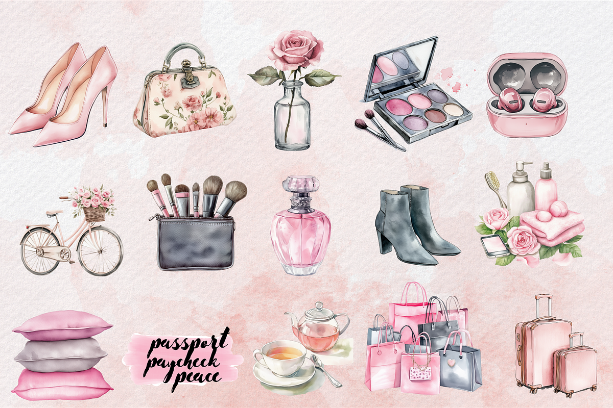 Soft Pink Women's Clipart, an Illustration by NadiaTheronArt (Photo 2 of 4)