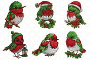 Santa Whimsical Bird Clipart, an Illustration by Black Bird Studio (Thumbnail 2 of 6)