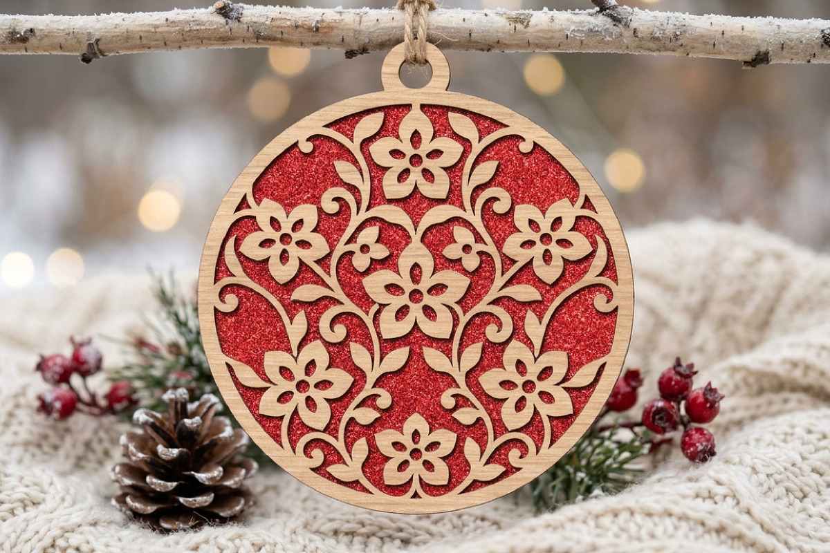 Christmas Floral Ornament SVG, an Object Graphic by Libby Wishes (Photo 3 of 3)