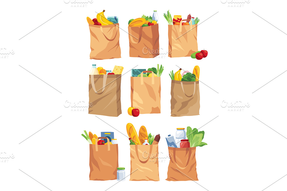Collection of paper shopping bags, a Food Illustration by the8monkey