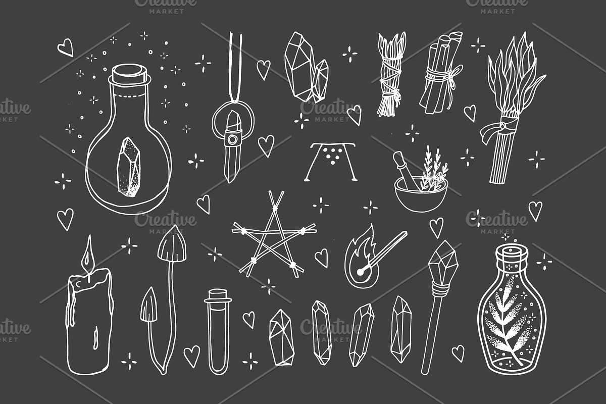 50 hand drawn magic elements, an Illustration by pixelwerk (Photo 4 of 4)