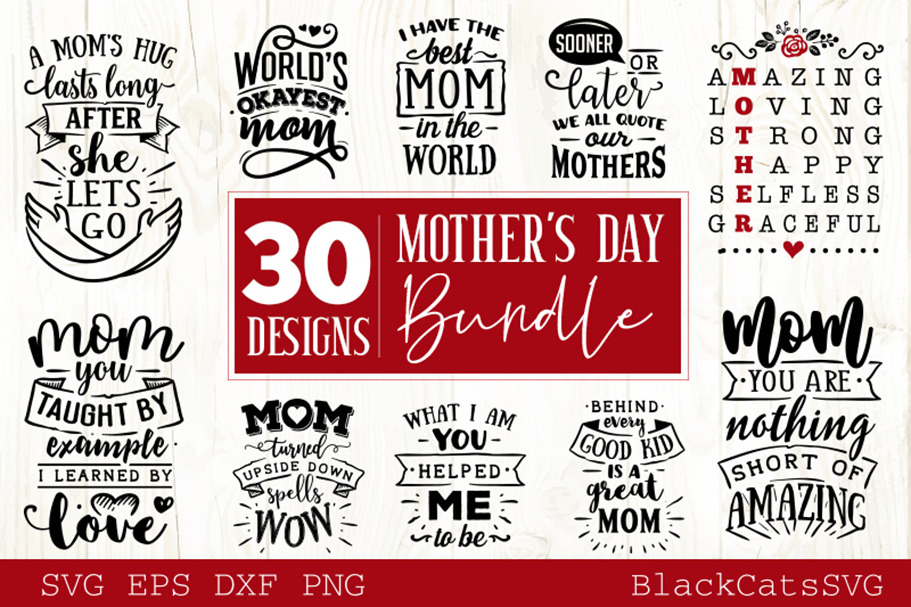 Mother's Day SVG bundle 30 designs, an Illustration by BlackCatsMedia