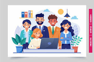 Business team happy office work, an Illustration by Tanuart
