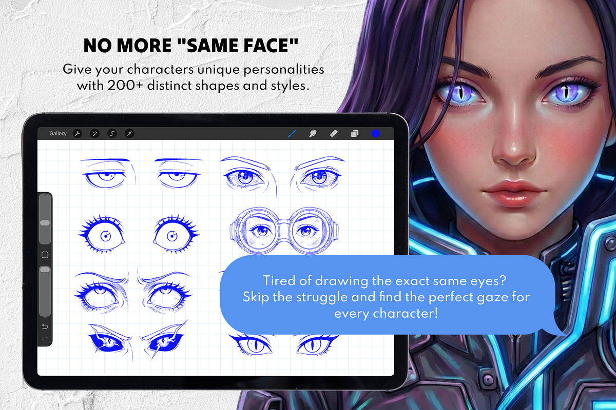 200+ Anime & Manga Eyes Procreate, a Brush Add-On by Selentaori Studio (Photo 5 of 11)