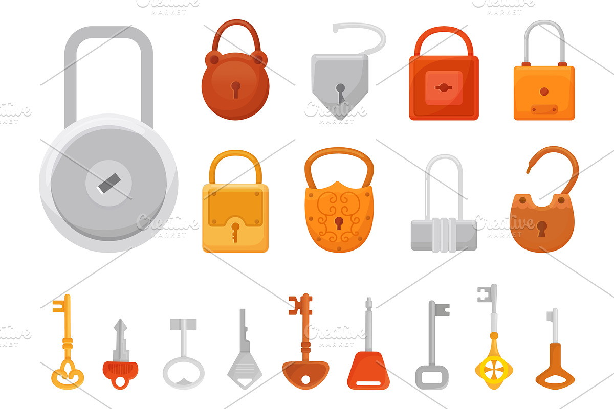Keys and padlocks. Cartoon metallic, an Object Illustration by Valerie Bodnar