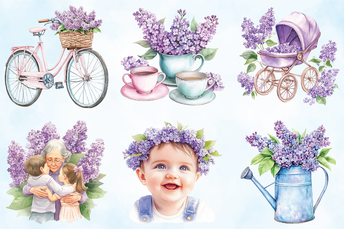 Lilac Spring Family Watercolor PNG, an Illustration by Craft Nest (Photo 3 of 5)