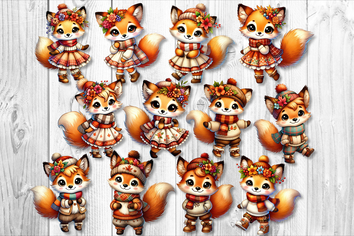Cute Autumn Fox Clipart Set, a Seasonal Illustration by V Design Creator (Photo 9 of 9)