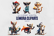 10 Lemura Cliparts Digital Printable, an Illustration by Wilin Digital (Thumbnail 1 of 2)