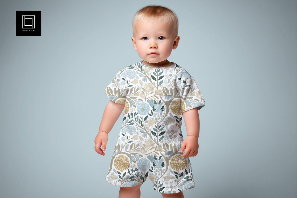Short-sleeved Kid's Romper Mockup, a Shirt Mockup by 1001 mockups (Photo 1 of 7)