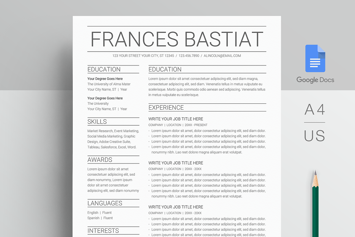 Google Docs Resume Template, a Resume Template by MioDocs (Photo 1 of 7)