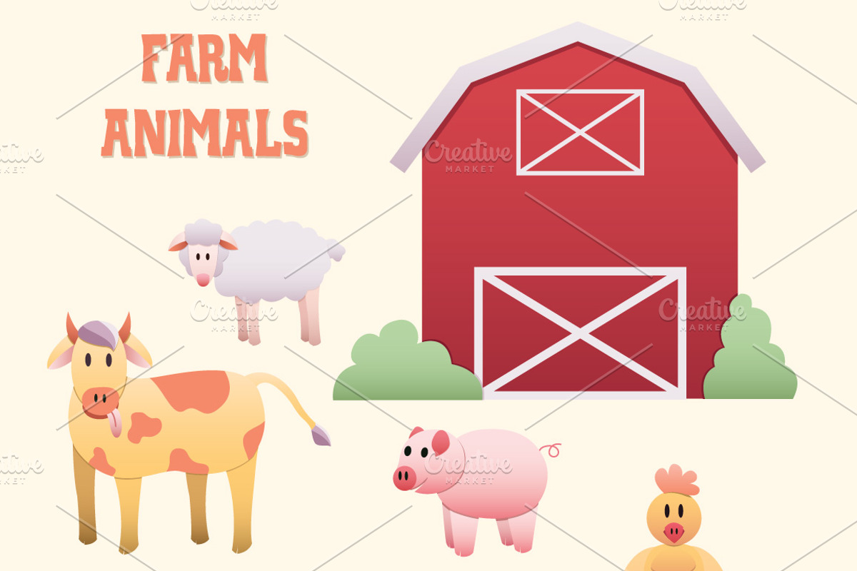 Farm Animals Scene, Clipart Elements, an Animal Illustration by Digital Sugar (Photo 1 of 2)