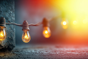 Glowing string lights on textured wall with warm ambient lightin, a Holiday Photo by José Manuel Gelpi