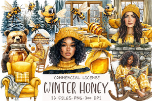 Watercolor Winter Honey Clipart, an Illustration by OK Design