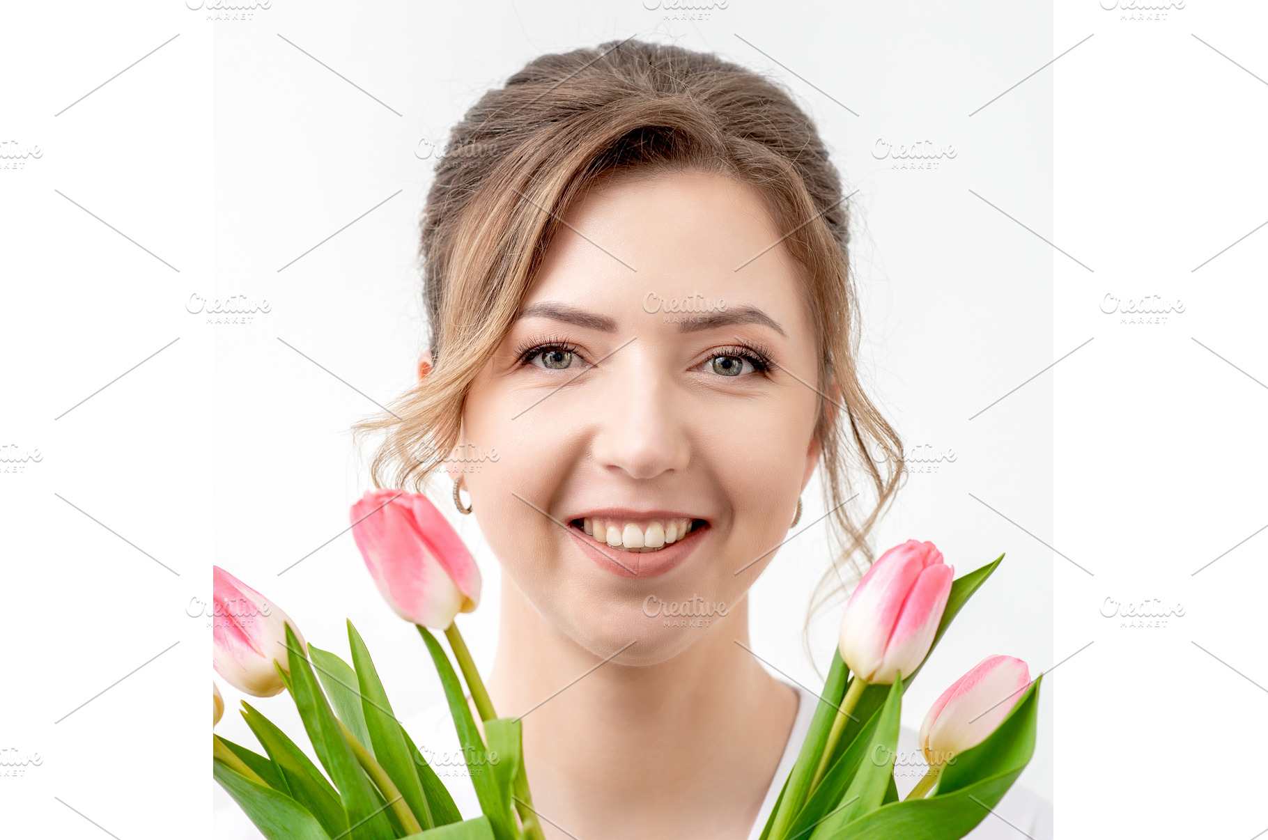 Portrait of woman with pink tulips, a Beauty & Fashion Photo by okskukuruza
