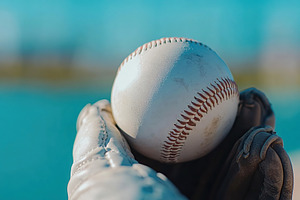 Leather baseball in glove on blurred background, a Sports & Recreation Photo by AlyaAnd