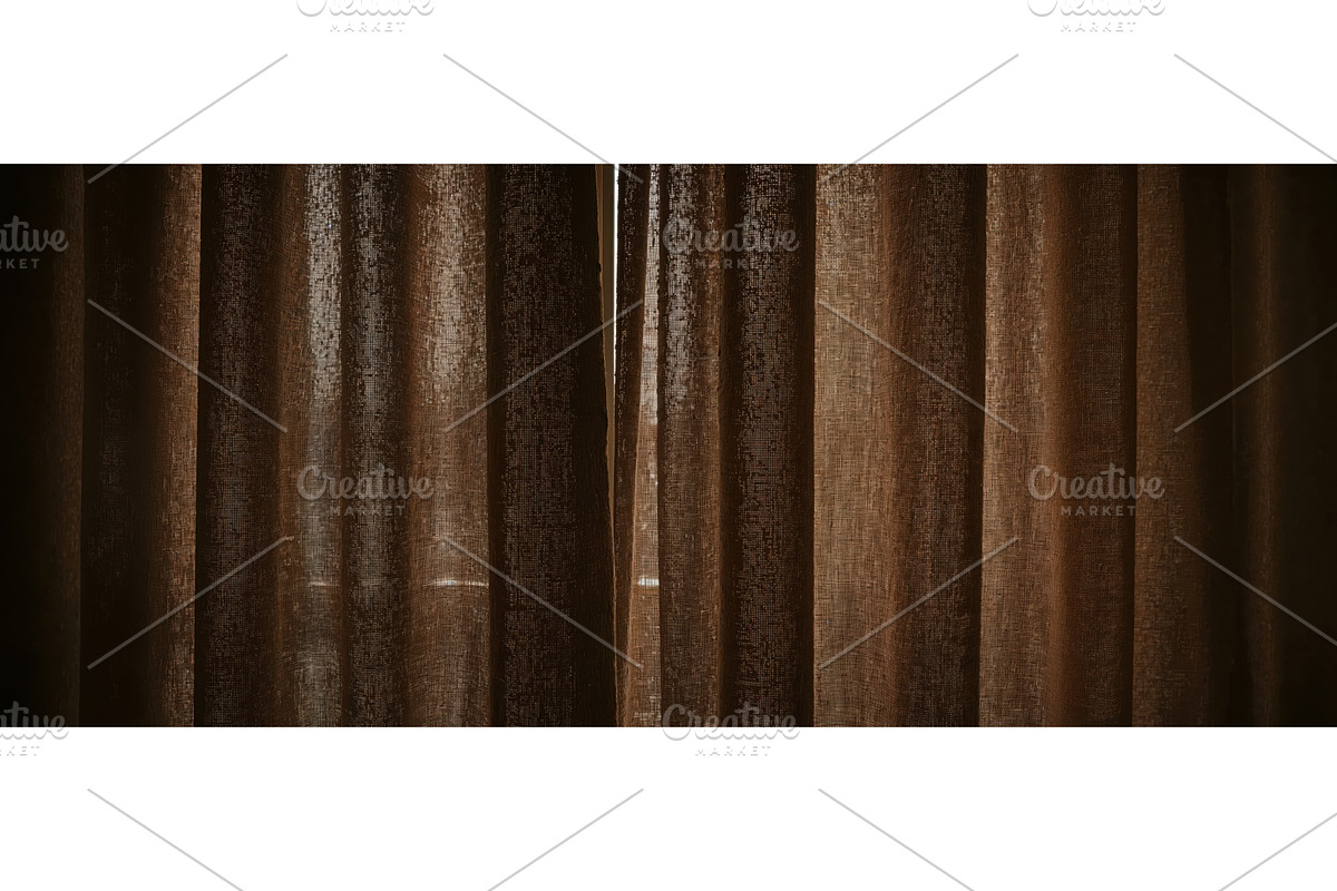 Closed brown fabric curtains with, an Illustration by tilialucida