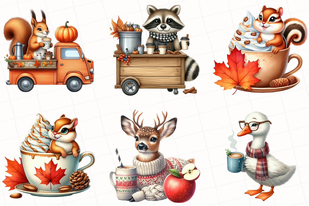 Fall Coffee Animals Clipart, an Illustration by OK Design (Photo 5 of 5)