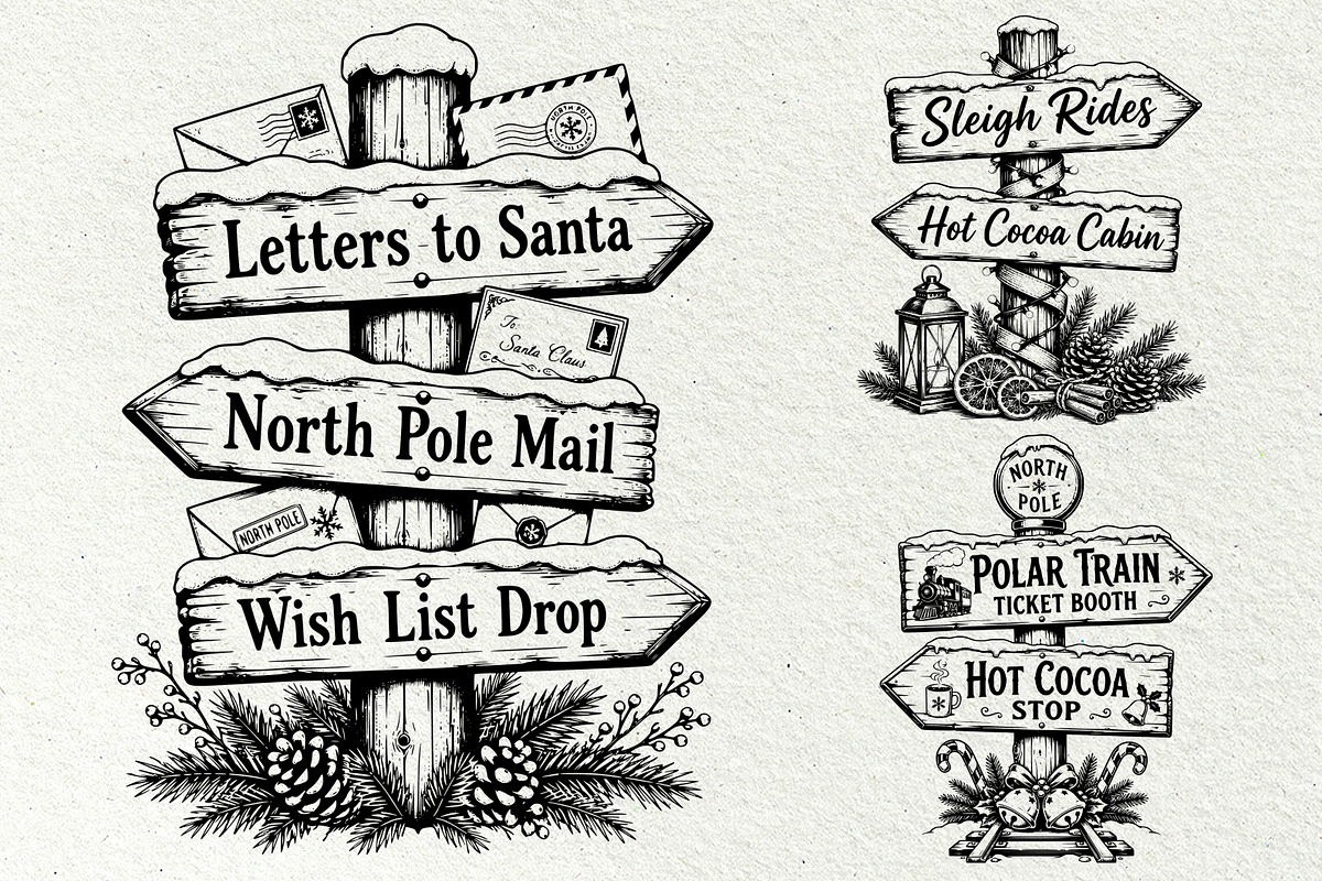 Christmas Signpost SVG Bundle, a Seasonal Illustration by DENIDigitalArtSudio (Photo 5 of 6)