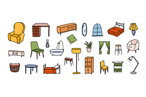 Hand drawn furniture icon set with, an Object Illustration by winwin.art