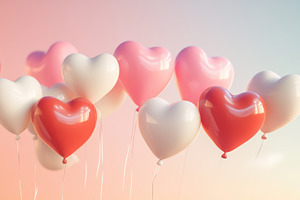 Cluster of heart balloons in pink shades on a soft pink backgrou, an Abstract Photo by Natalia Klenova's Shop
