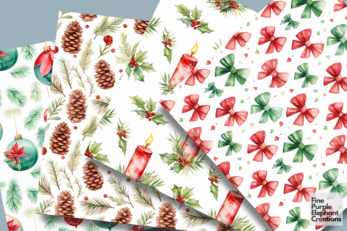 Watercolor Christmas Holiday, a Pattern Graphic by Fine Purple Elephant (Photo 3 of 5)