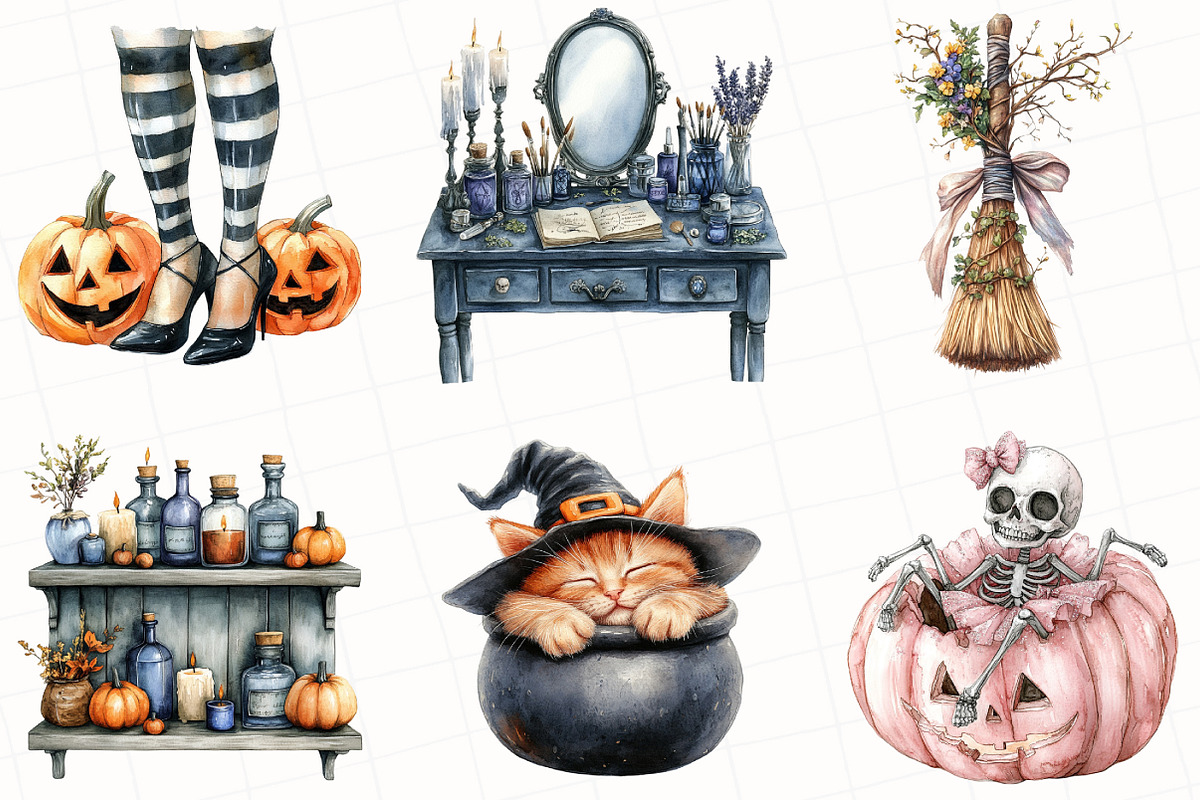 Watercolor Cute Witch Clipart, an Illustration by OK Design (Photo 5 of 5)