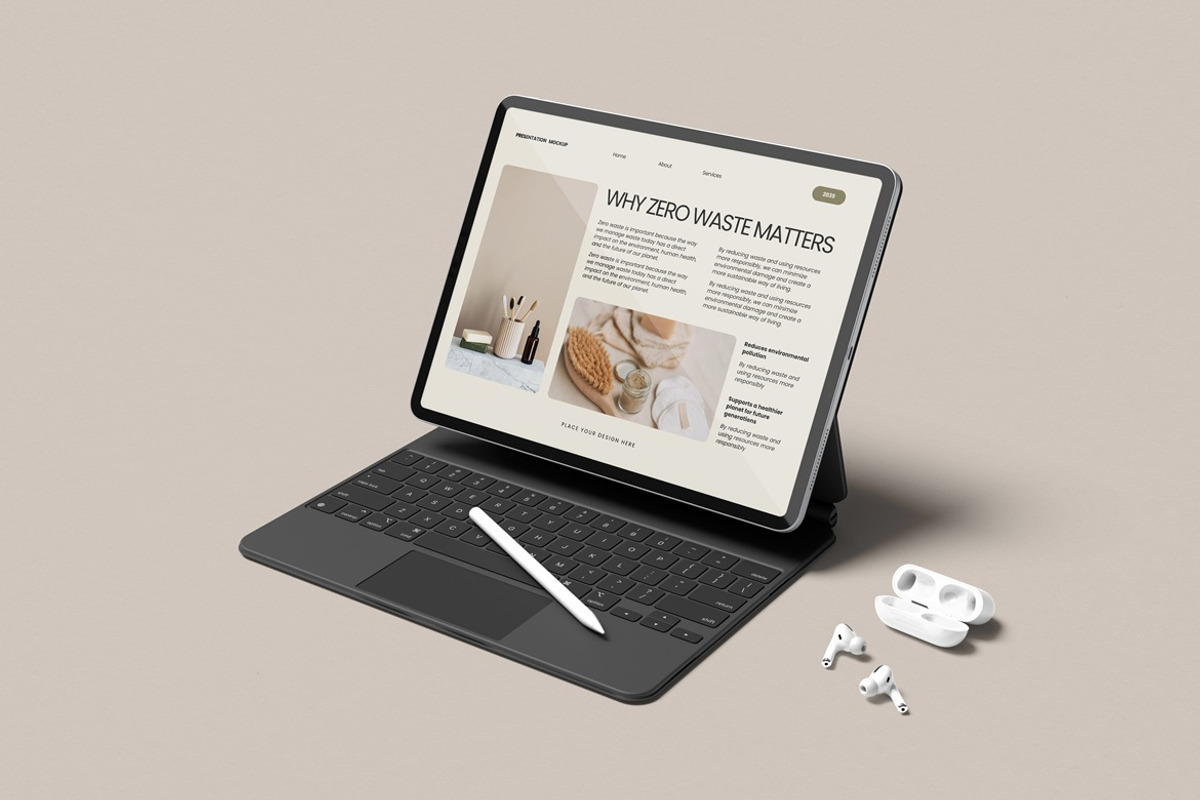Realistic iPad With Keyboard Mockup, an iPad Mockup by Graphic Deal (Photo 3 of 8)