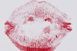 Print of parted lips with red lipstick on white background, an Abstract Photo by ndanko